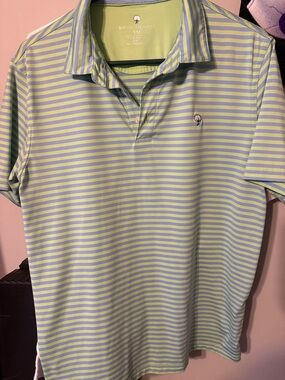 Youth XL Southern Striped Polo Shirt - Light Green & Light Blue